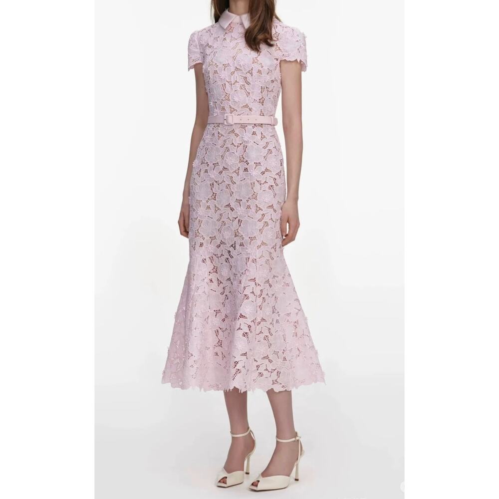 Self Portrait Pink Guipure Lace Midi Dress - Picture 2 of 9